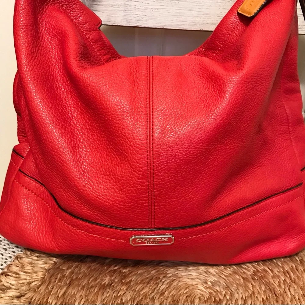 Coach Park Red Pebble Leather Hobo Shoulder Bag